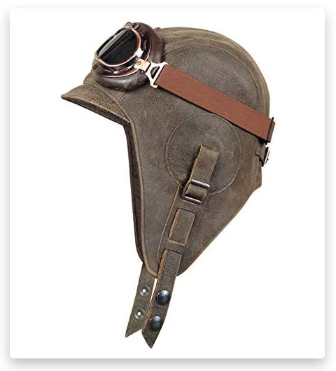 Leather Aviator Hat, Real Vintage Brown Leather Helmet