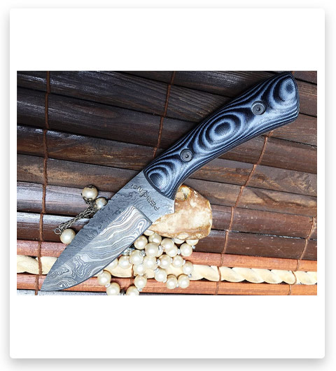 Handcrafted Damascus Hunting Knife - Full Tang Bushcraft & Micarta Handle