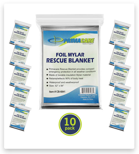 Primacare HB-10 Emergency Foil Mylar Thermal Blanket (Pack of 10)