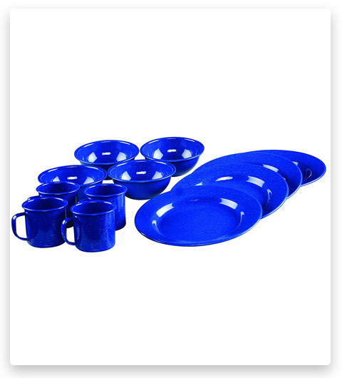 Coleman 12-Piece Enamel Dinnerware Set, Blue