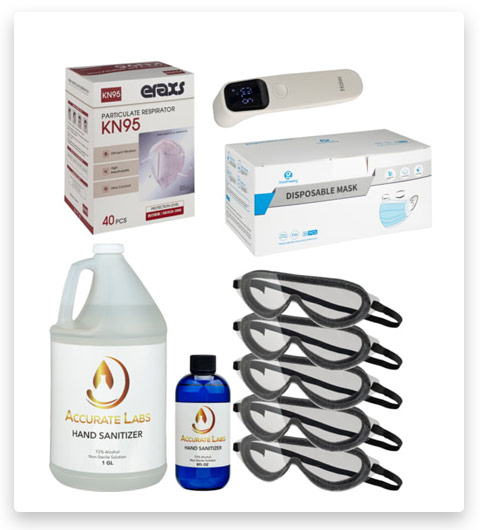 BONUS: OpticsPlanet PPE Kit (50 3Ply Masks + 40 KN95 Masks + 1gal Hand Sanitizer + 8oz Hand Sanitizer + Infrared Body Thermometer + 5 IDC Goggles) for Pandemic Flu Preparedness