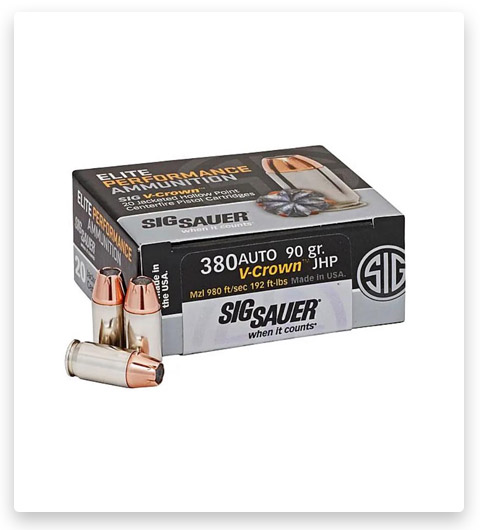 Sig Sauer Elite V-Crown 380 ACP Ammo 90 Grain