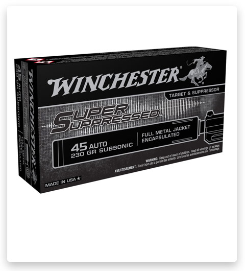 Winchester SUPER SUPPRESSED 45 ACP Ammo 230 grain