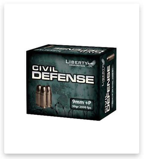 Liberty Ammunition Civil Defense 9mm Luger +P 50 grain Hollow Point Brass Cased
