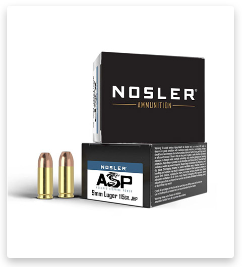 Nosler ASP 9mm 115 Grain Jacketed Hollow Point Brass Cased