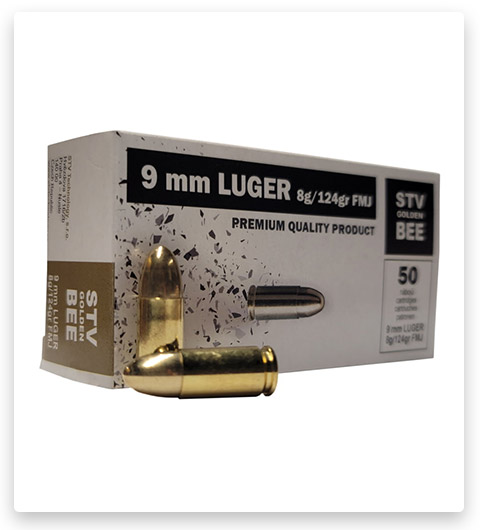 STV Golden Bee 9mm Luger 124 grain Full Metal Jacket (FMJ) Brass Casing