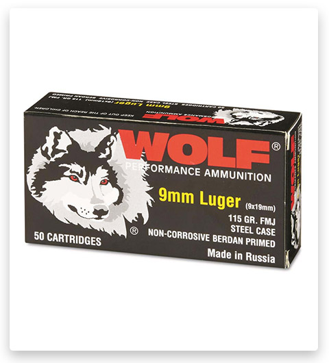 Wolf Ammo 9mm Luger 115 grain Full Metal Jacket Steel Casing