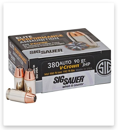 JHP - SIG SAUER Elite V-Crown - .380 ACP - 90 Grain - 20 Rounds